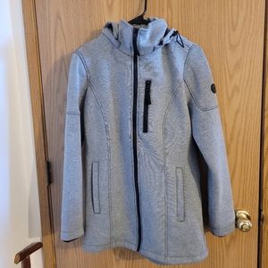 Andrew Marc Grey Long Cotton Trench Coat Jacket